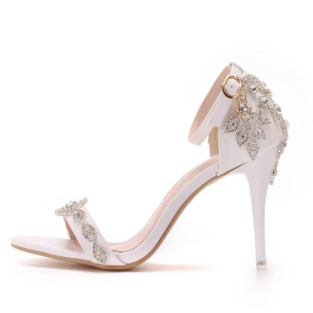 Women Sandals Summer High Heels Peep Toes  Bridal Shoes Party Luxury diamond Ladies White Wedding Shoe