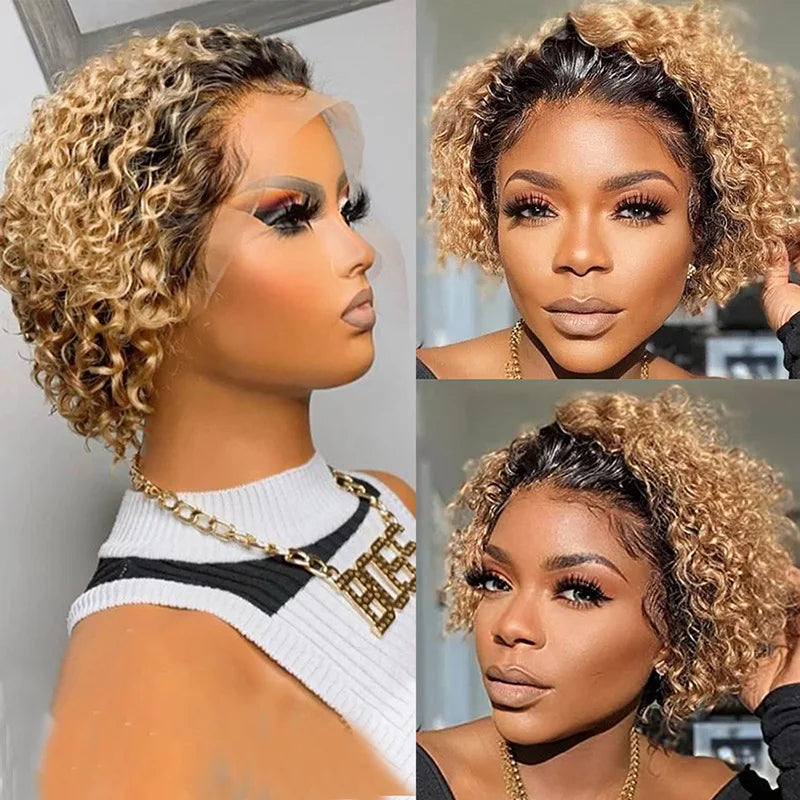 Pixie Cut Wig Human Hair Curly Bob Short Pixie Cut Lace Wig Bleached Knots Lace Frontal 13x4 Pixie Wig With Baby Hair