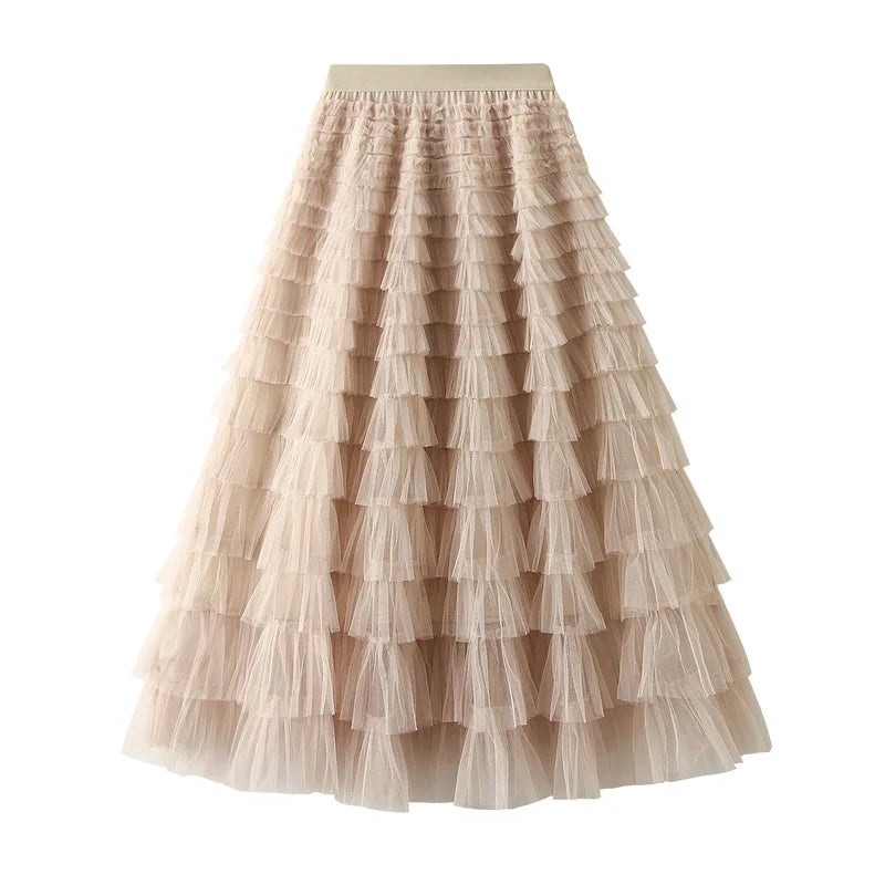 Mesh Cake Half Skirt for Women in Spring and Autumn  New Dress fairy White Gauze Skirt Pleated Long Skirt