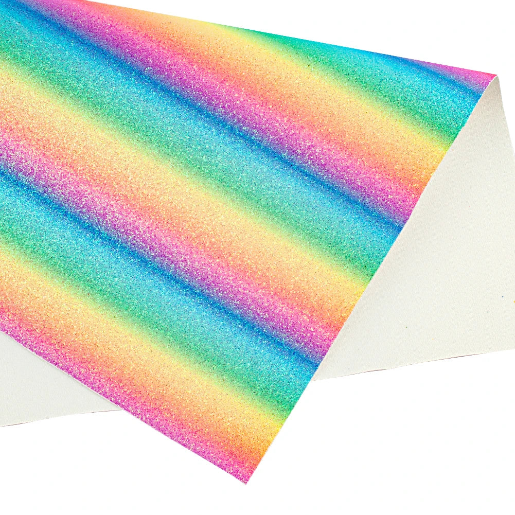 30*136cm Glitter Fine Gradient Rainbow Faux Leather Flash Roll Small Glitter Bows Christmas Hair Clip Bows Earrings for Sofa Bag