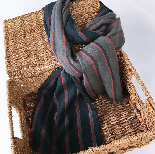High Quality Bufandas Mens Scarf Fashion Blue Striped Scarf Spring Autumn Warm Soft Shawls Cotton Tassel Scarves 40x220cm