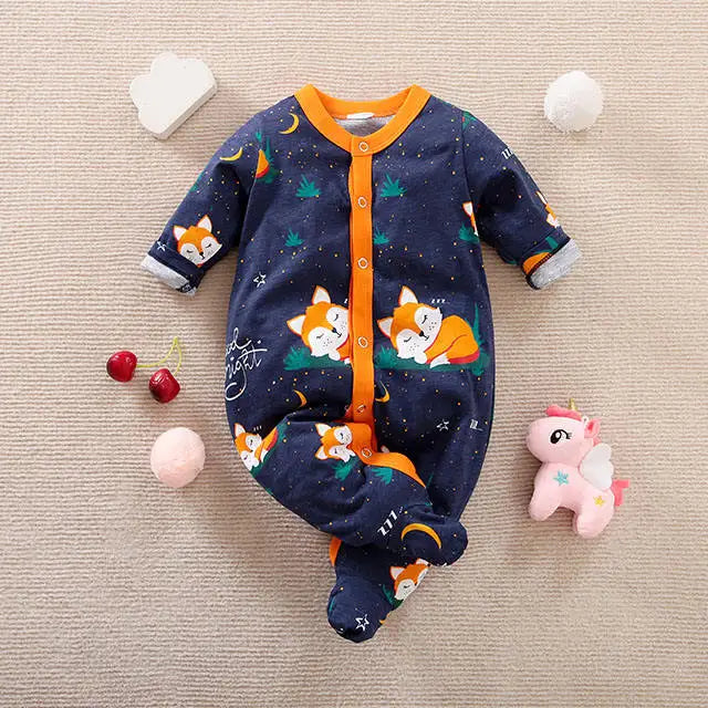 Made-to-Order Sustainable Fashion Baby Boy and Girl 100% Cotton Long-sleeve Footed Random Print 3 Sets Jumpsuit