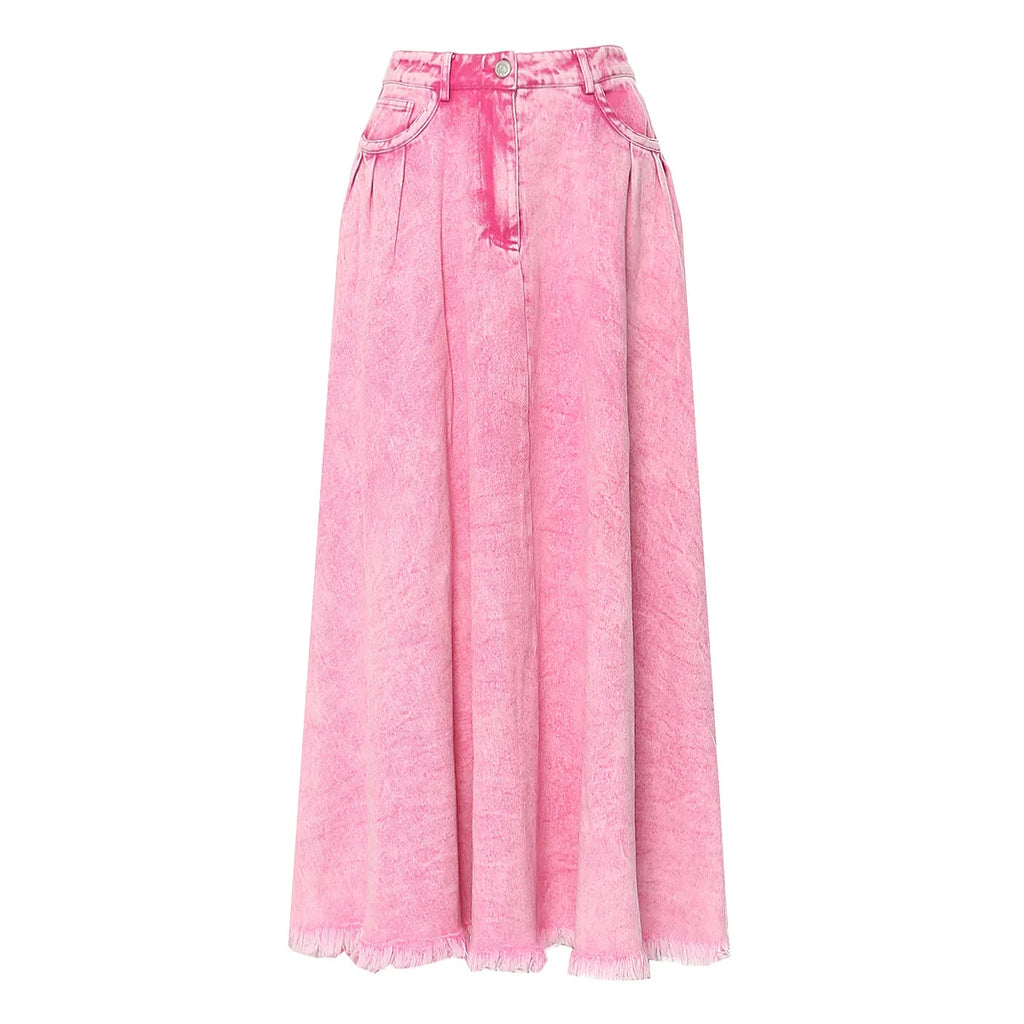 Women Spring Autumn New Solid Color Long Skirt Denim Loose Pocket Button Casual Long Length Women's Casual Skirt