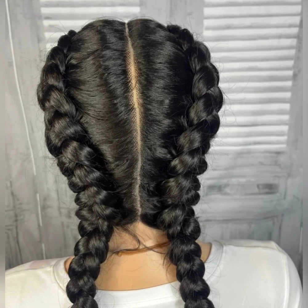 Braided Synthetic Wigs for Black Women 36 Inch 2 Box Braid Wig with Baby Hair Lace Frontal Wig