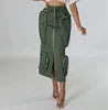 H0045-Fashionable Zipper Multi-pocket  Plus Size Skirts Cargo Skirt Women Long Skirts