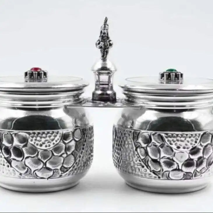 Handcrafted Silver Dry Fruit Container Set with Decorative Lids Premium Storage Jars for Gifting Home Decor and Pooja Use