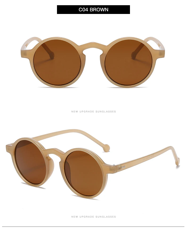 Small Round Sunglasses Women Vintage Brand Designer Brown Sun Glasses Round Frame Rivet Shades Female Ladies UV400