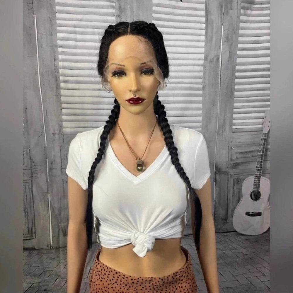 Braided Synthetic Wigs for Black Women 36 Inch 2 Box Braid Wig with Baby Hair Lace Frontal Wig