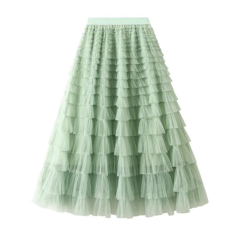 Mesh Cake Half Skirt for Women in Spring and Autumn  New Dress fairy White Gauze Skirt Pleated Long Skirt