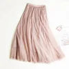 Summer Mesh Women Pleated Skirt Solid High Waist a Line Tulle Skirts Chic Long Maxi   Holiday Beach Tulle Skirt