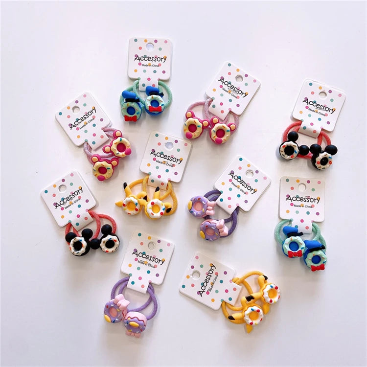 2pcs Sweet Baby Girls Elastic Hair Ties Bows with Small Flower Ball Scrunchies Hair Accessories for Kids