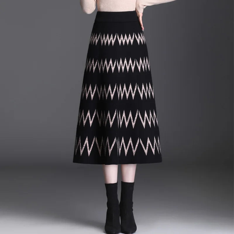 Fashionable Women High Waist Pleated Trumpet Print  Skirt