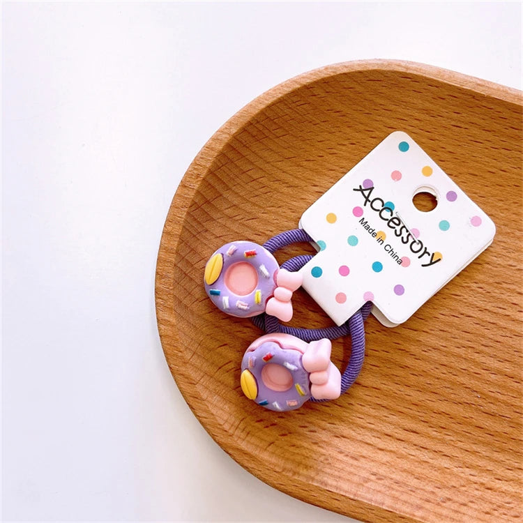2pcs Sweet Baby Girls Elastic Hair Ties Bows with Small Flower Ball Scrunchies Hair Accessories for Kids