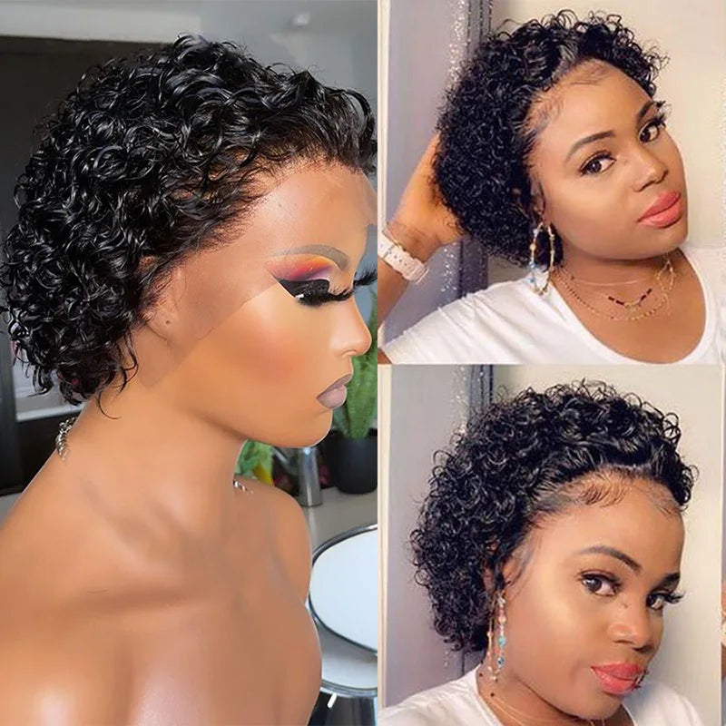 Pixie Cut Wig Human Hair Curly Bob Short Pixie Cut Lace Wig Bleached Knots Lace Frontal 13x4 Pixie Wig With Baby Hair
