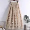 Advanced Mesh Half-Body Skirt Female Spring and Fall New High-Waisted Cake Womens Skirts