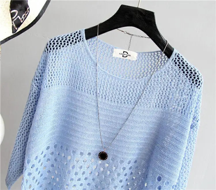 Spring and Summer New Ice Silk Knitted Vest Top Hollow Out Thin Bottoming Sling Streetwear Womens Clothing White Shirt 13686