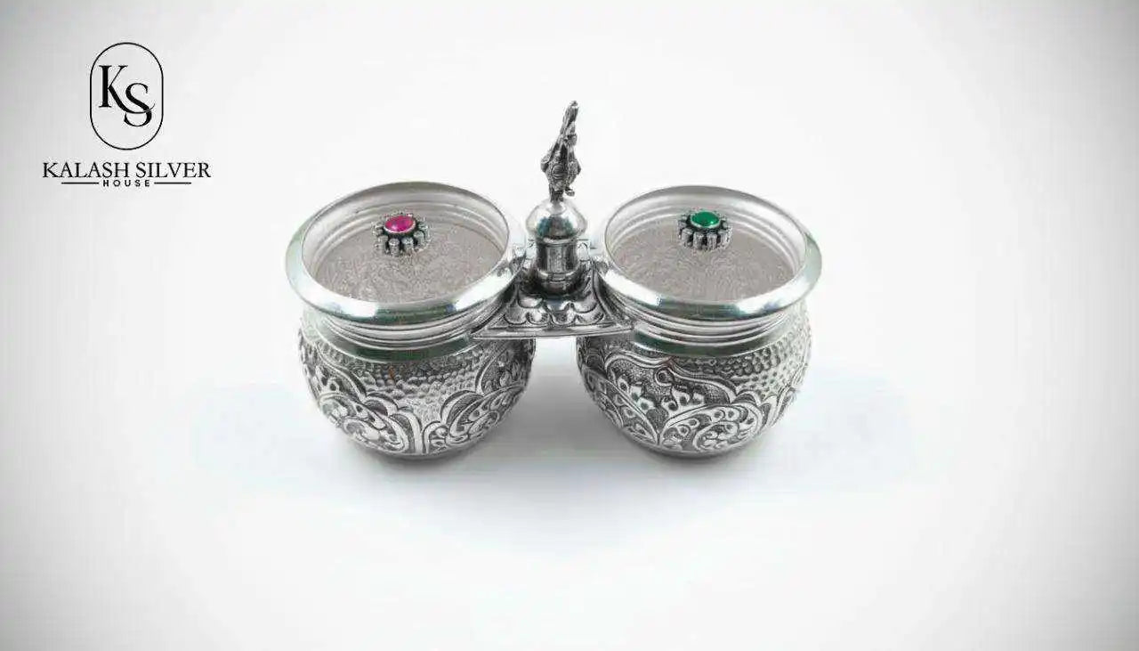 Handcrafted Silver Dry Fruit Container Set with Decorative Lids Premium Storage Jars for Gifting Home Decor and Pooja Use