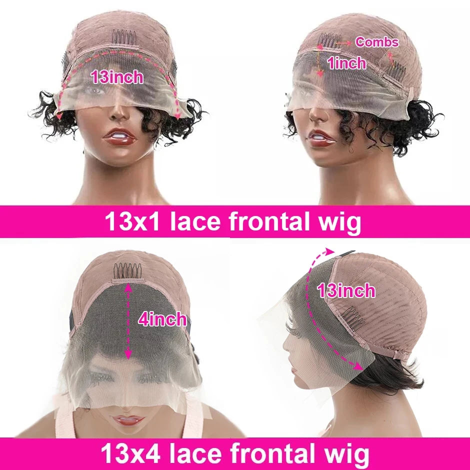 Pixie Cut Wig Human Hair Curly Bob Short Pixie Cut Lace Wig Bleached Knots Lace Frontal 13x4 Pixie Wig With Baby Hair