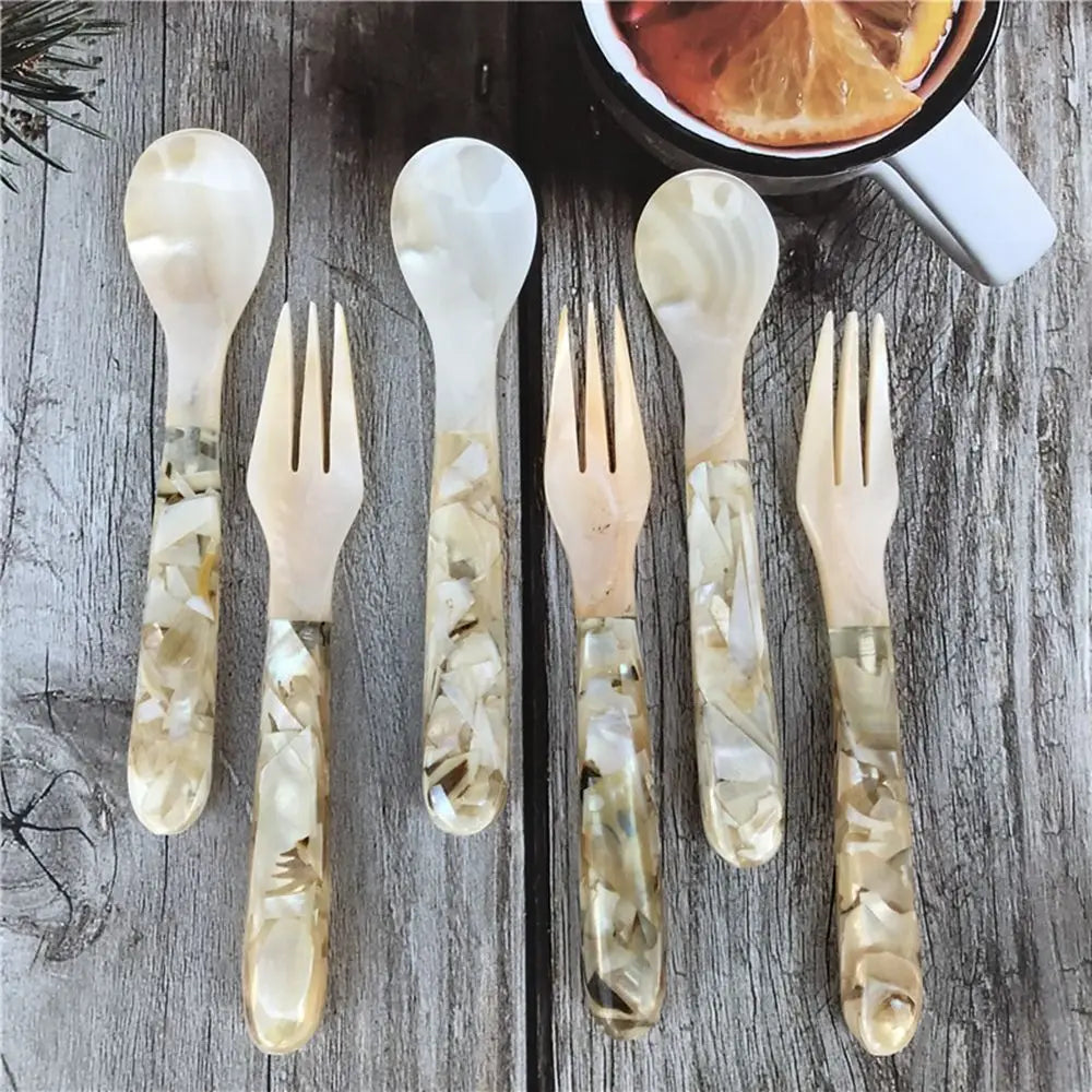Natural Shell Resin Spoon Fork, Ice Cream Dessert Spoon, Condiment Stirring Spoons, Seasoning Condiment, Kitchen Tool