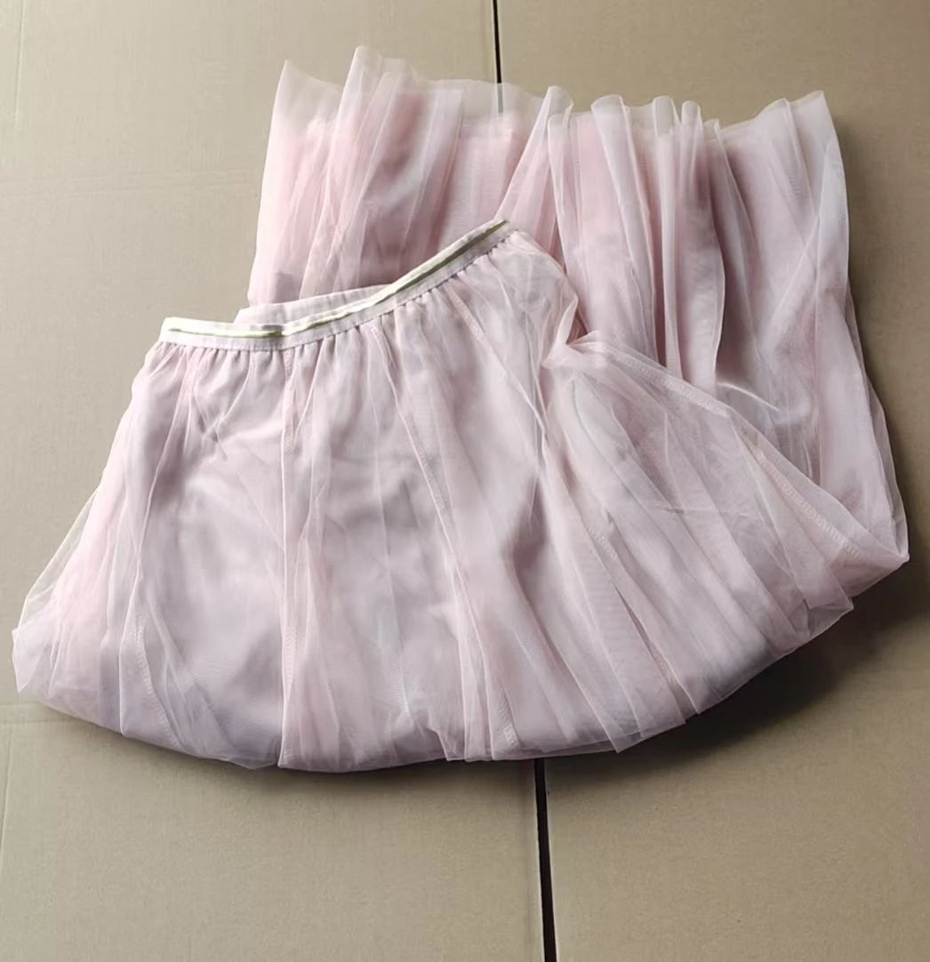 Summer Mesh Women Pleated Skirt Solid High Waist a Line Tulle Skirts Chic Long Maxi   Holiday Beach Tulle Skirt