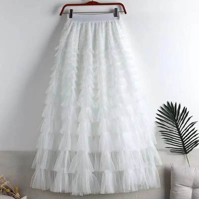 Advanced Mesh Half-Body Skirt Female Spring and Fall New High-Waisted Cake Womens Skirts
