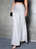 Fashion Breathable Spring Casual Elegant Solid Black High Waist Satin Midi Length Women's Skirts