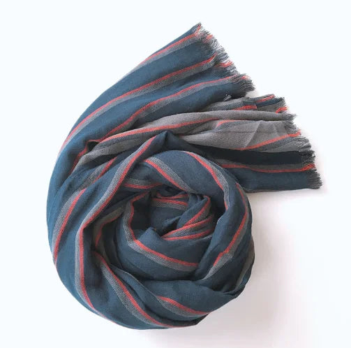 High Quality Bufandas Mens Scarf Fashion Blue Striped Scarf Spring Autumn Warm Soft Shawls Cotton Tassel Scarves 40x220cm
