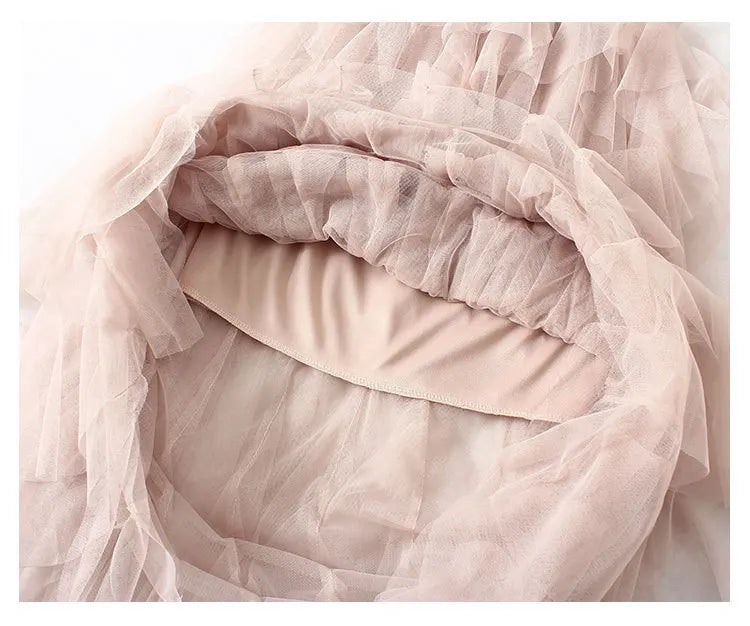 Waist 60-80cm Length 86cm Women Ruffle Skirt Many Layers pink Black Pleated Long Skirt Vintage High Waisted a Line Satin Skirts