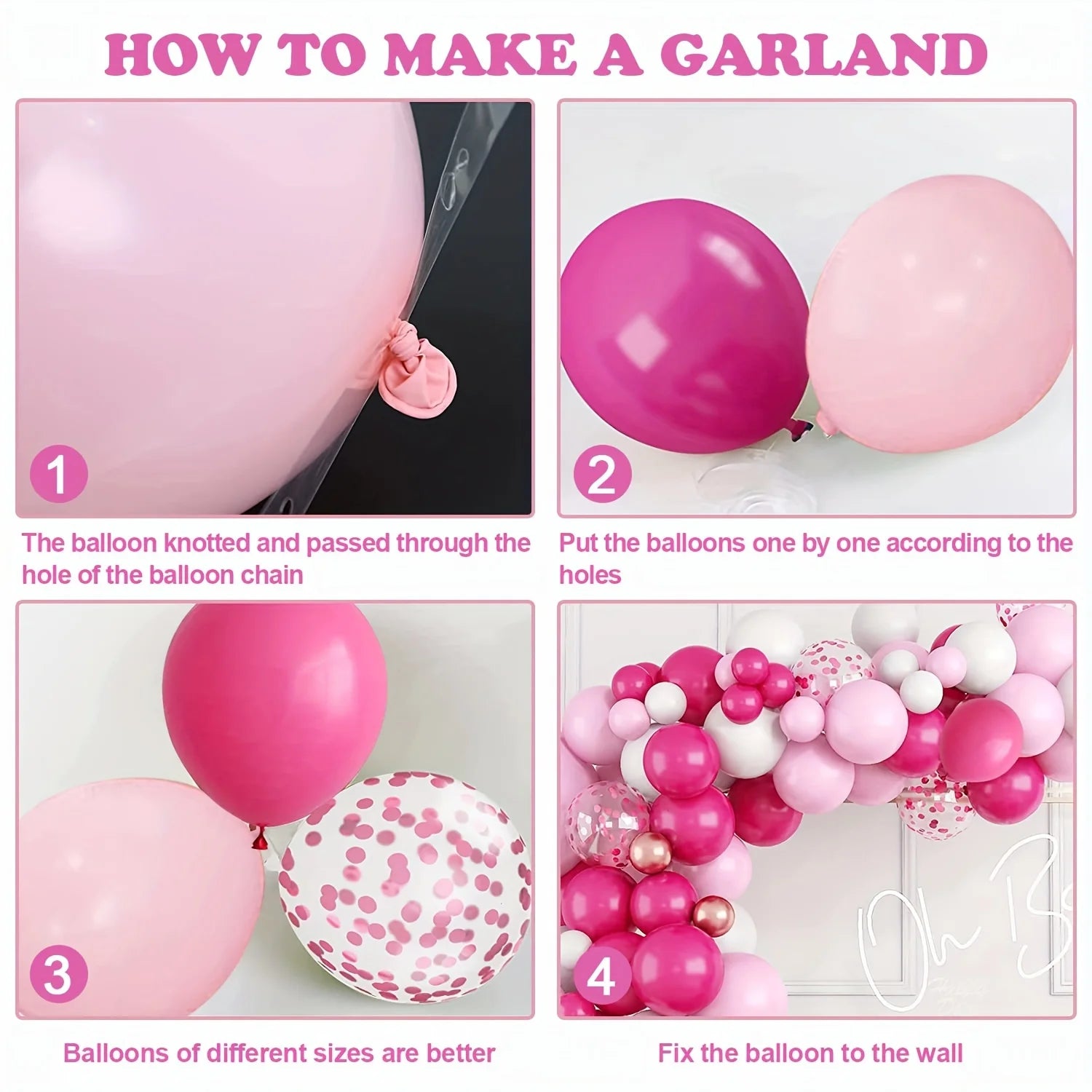 New 104pcs Hot Pink Balloons Garland Arch Kit Balloons for Valentines Mothers Day Baby Shower Anniversary Party Wedding