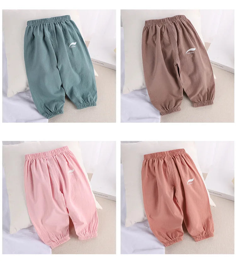 1 2 3 4 5 Years New Children's Anit-mosquito Pants Summer Baby Air Conditioning Bloomers Boys and Girls Cotton and Linen Pants