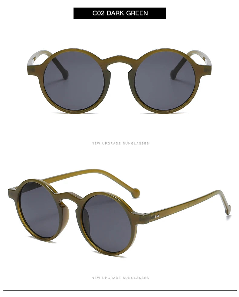 Small Round Sunglasses Women Vintage Brand Designer Brown Sun Glasses Round Frame Rivet Shades Female Ladies UV400