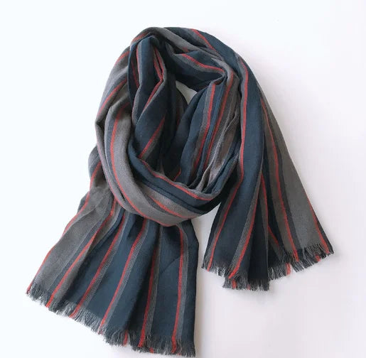 High Quality Bufandas Mens Scarf Fashion Blue Striped Scarf Spring Autumn Warm Soft Shawls Cotton Tassel Scarves 40x220cm