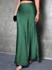 Fashion Breathable Spring Casual Elegant Solid Black High Waist Satin Midi Length Women's Skirts