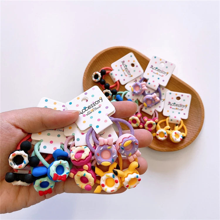 2pcs Sweet Baby Girls Elastic Hair Ties Bows with Small Flower Ball Scrunchies Hair Accessories for Kids
