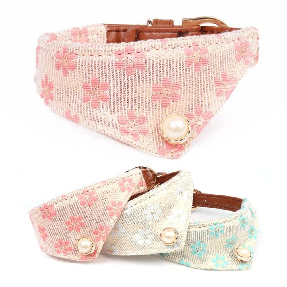 Luxury High Quality Dog Harness Custom Pearl Decoration Bandana Collar Modern Lovely Pet Collars for Walking Features Neck Scarf