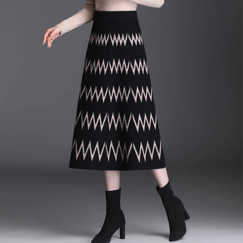 Fashionable Women High Waist Pleated Trumpet Print  Skirt