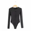 Autumn Casual Wear Jumpsuit Knitting Notched Neck Long Sleeve Button up Bodysuit Women Plain Body Suits