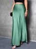Fashion Breathable Spring Casual Elegant Solid Black High Waist Satin Midi Length Women's Skirts