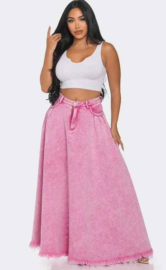 Women Spring Autumn New Solid Color Long Skirt Denim Loose Pocket Button Casual Long Length Women's Casual Skirt
