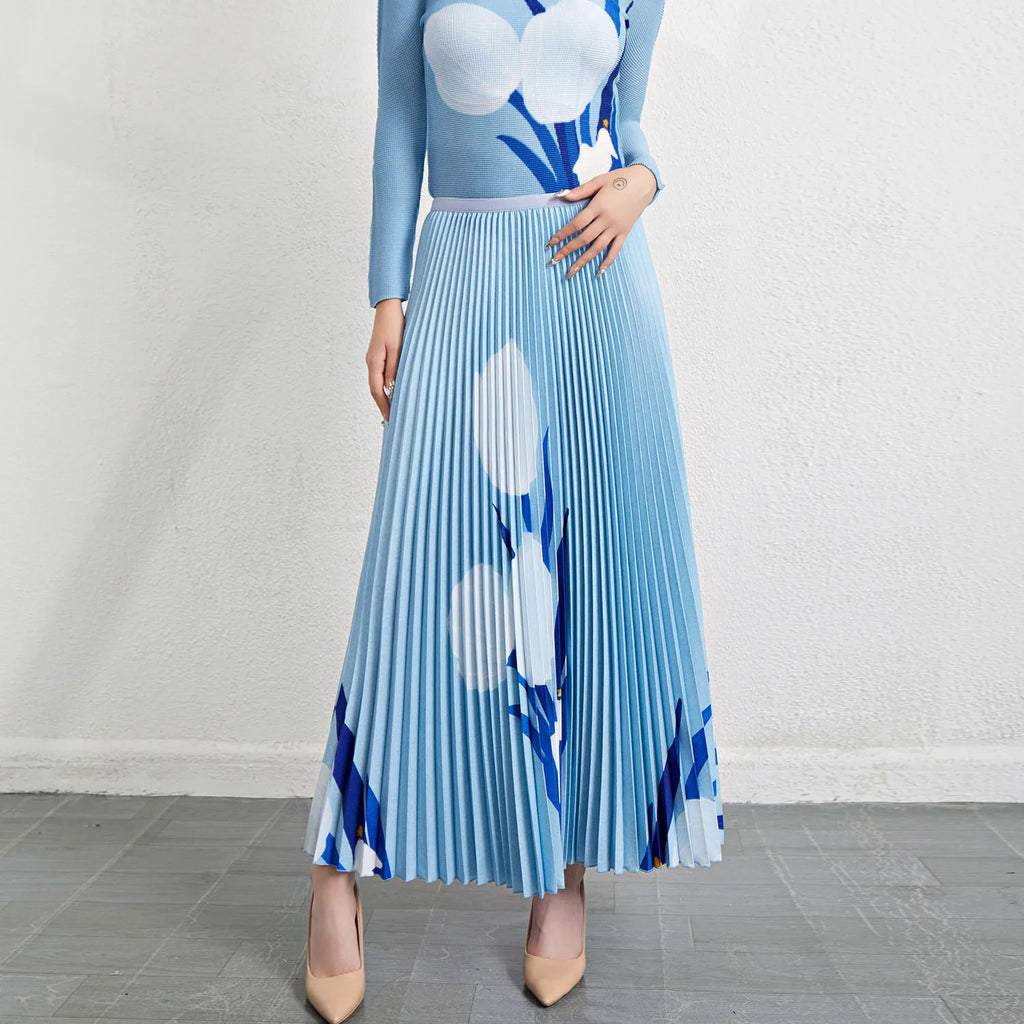 Factory Direct Sale High-Quality Polyester Fabric Printed Pleated Skirt Women's Casual Midi Skirt