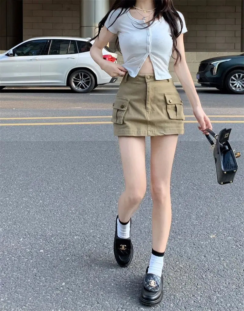 Women Harajuku Vintage Y2k 90s Casual Hight Waist Streetwear Cargo Mini Skirts Sexy Clubwear Clothes Fashion Denim Short Skirt
