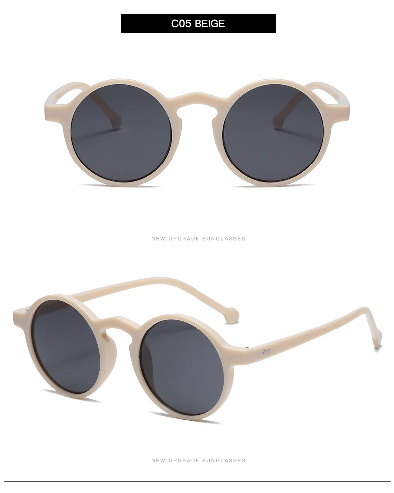 Small Round Sunglasses Women Vintage Brand Designer Brown Sun Glasses Round Frame Rivet Shades Female Ladies UV400