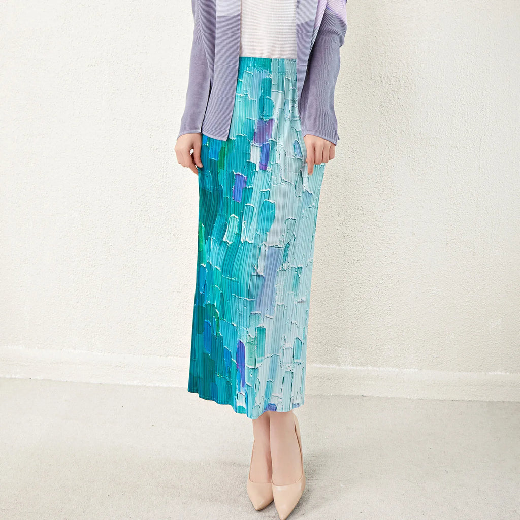 High Quality 2025 Latest Pleated Skirt Women's Elegant High Waist Printed Casual Pleated Mid-length Women's Skirt
