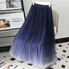 Women Lady Pleated With Lining Long Skirt Dress New Fashion Loose Elastic Waist Gradient Color Street Wear Casual Skirt