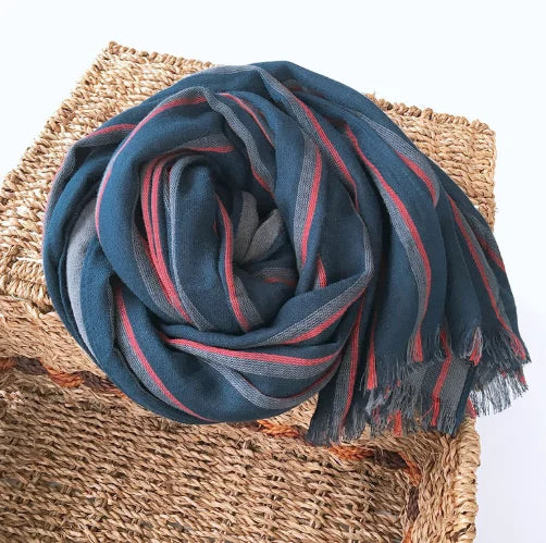High Quality Bufandas Mens Scarf Fashion Blue Striped Scarf Spring Autumn Warm Soft Shawls Cotton Tassel Scarves 40x220cm