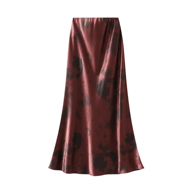 Boutique Wholesale 2025 Spring New Fashionable High Waist Satin Printed Medium To Long Style Women's Half Skirt