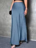 Fashion Breathable Spring Casual Elegant Solid Black High Waist Satin Midi Length Women's Skirts
