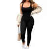 KE0101SX 2024 Solid Color Ribbed Backless Summer Bodycon Chic Women Jumpsuits Playsuits Sehe Fashion