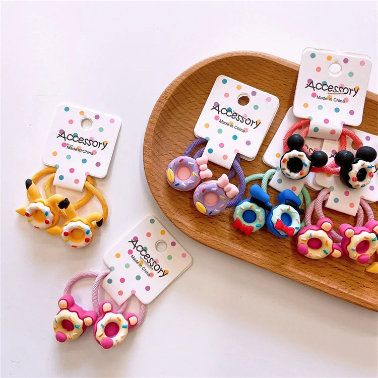 2pcs Sweet Baby Girls Elastic Hair Ties Bows with Small Flower Ball Scrunchies Hair Accessories for Kids