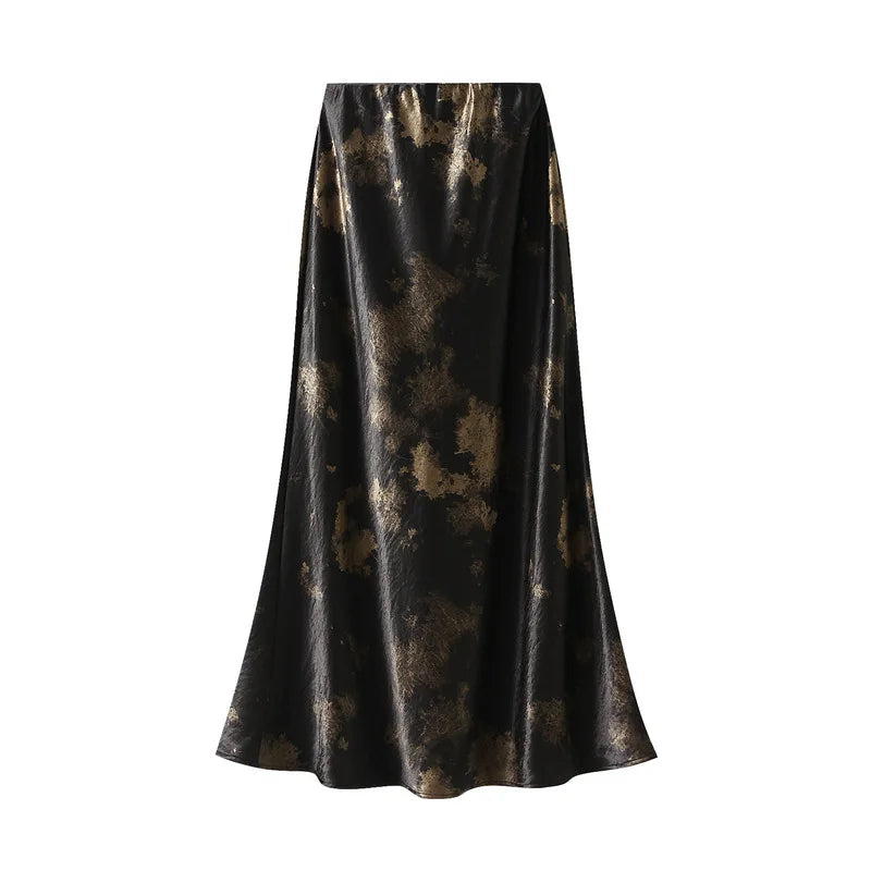 Boutique Wholesale 2025 Spring New Fashionable High Waist Satin Printed Medium To Long Style Women's Half Skirt